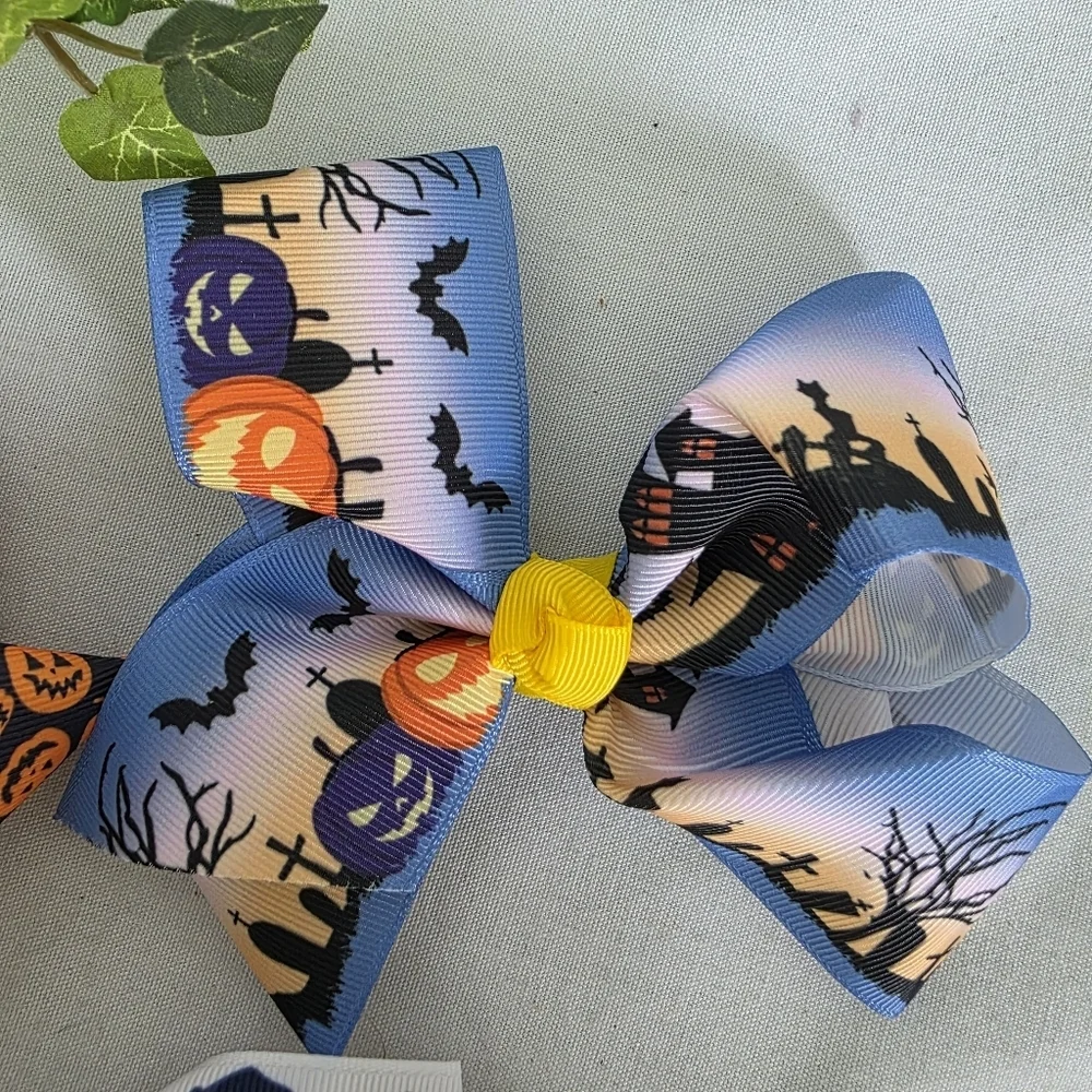 Set Of 3 Halloween Ribbon Hair Bows